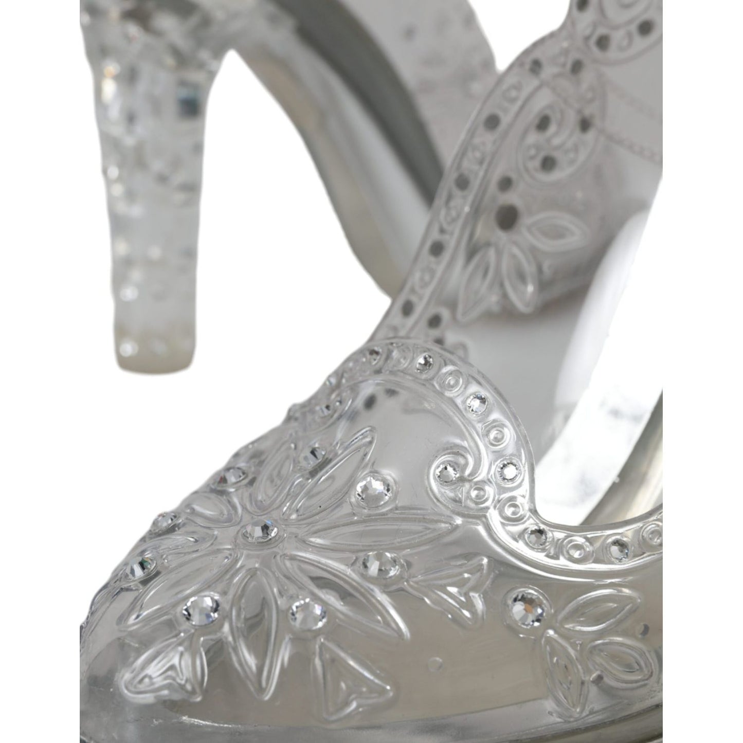Dolce & Gabbana Clear Floral Crystal Heels CINDERELLA Shoes LA10995#2-38.5