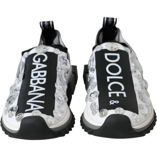 Dolce & Gabbana White Sorrento Crystals Sneakers Shoes LA11135-37