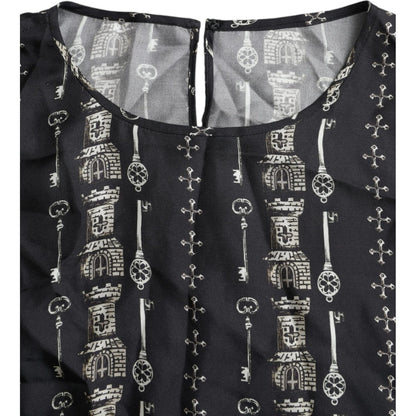 Dolce & Gabbana Black Key Castle Print Silk Blouse T-shirt