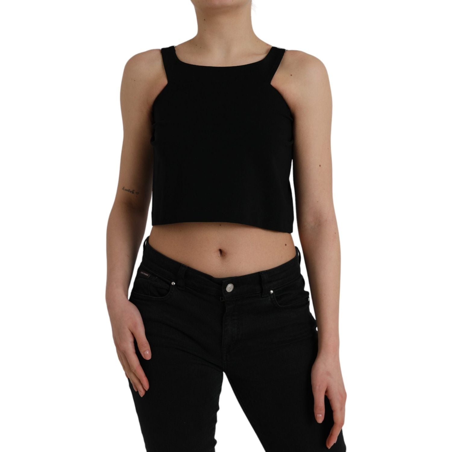 بلوزة دولتشي آند غابانا سوداء بدون أكمام ورقبة دائرية وقصيرة