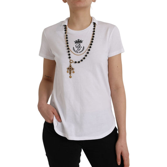 Dolce & Gabbana White Cotton Necklace Short Sleeves T-shirt TSH84876-38