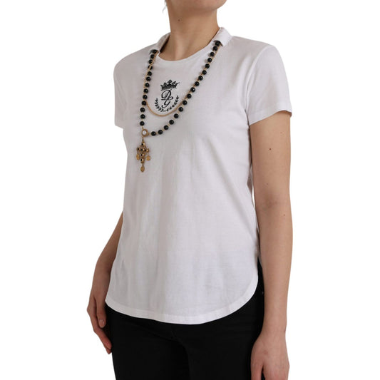 Dolce & Gabbana White Cotton Necklace Short Sleeves T-shirt TSH84876-38
