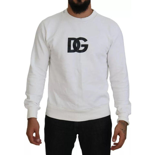 Dolce & Gabbana White Logo Cotton Crew Neck Pullover Sweater TSH83926-46