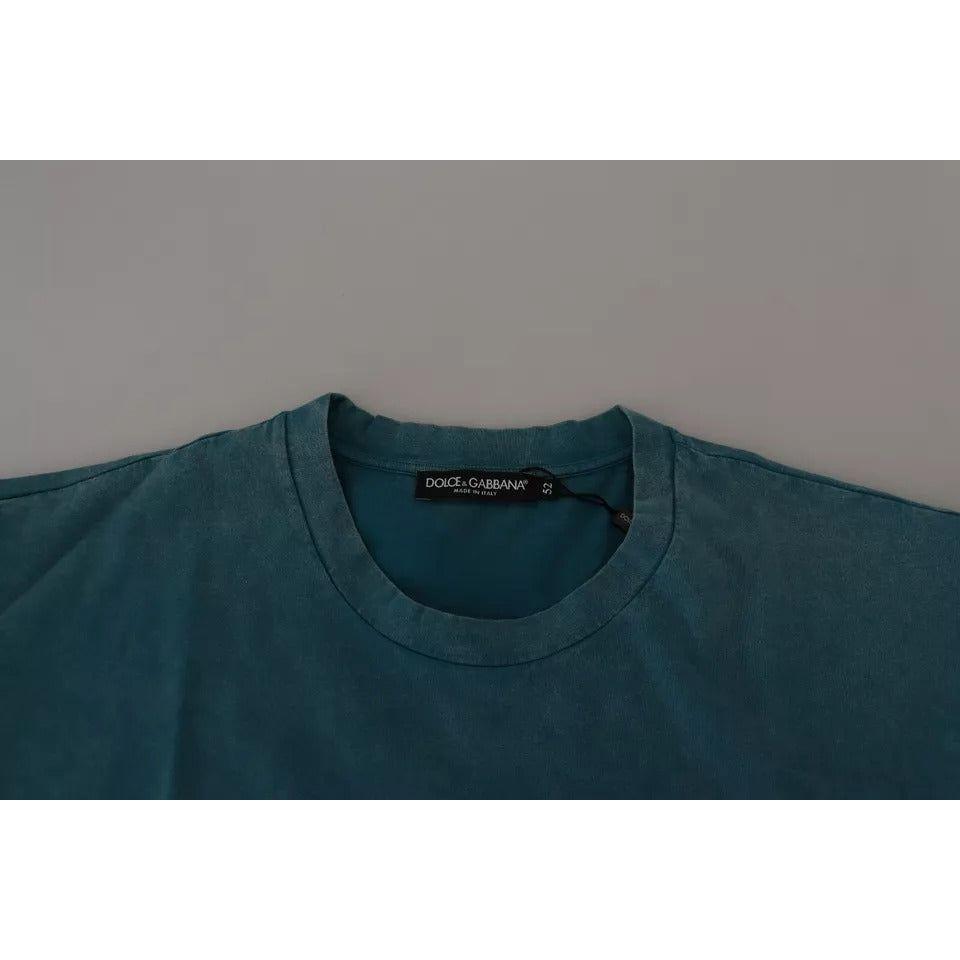Dolce & Gabbana Blue Logo Print Crewneck Tee Cotton T-shirt TSH83080#-52
