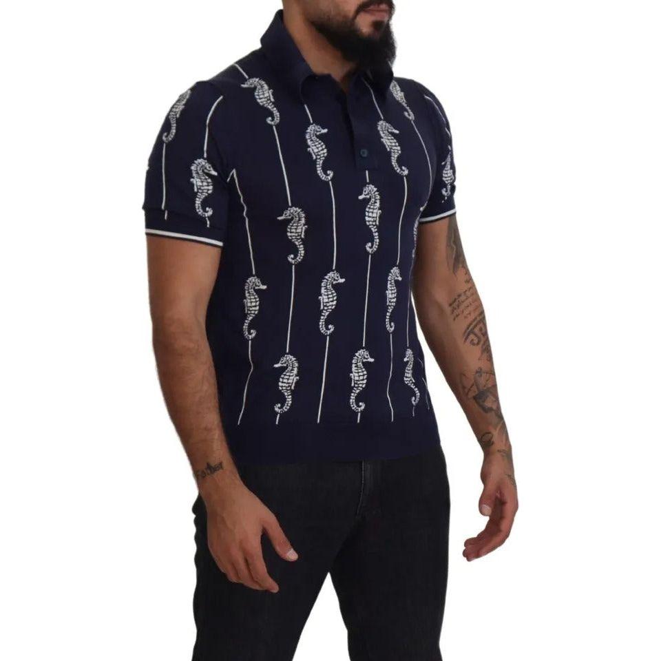 Dolce & Gabbana Dark Blue Sea Horse Collared Polo T-shirt TSH83914-50