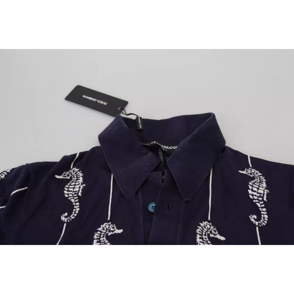 Dolce & Gabbana Dark Blue Sea Horse Collared Polo T-shirt TSH83914-50