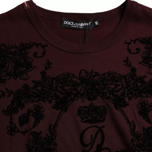 Dolce & Gabbana Maroon DG Crown Floral Crewneck Men T-shirt TSH85139-48