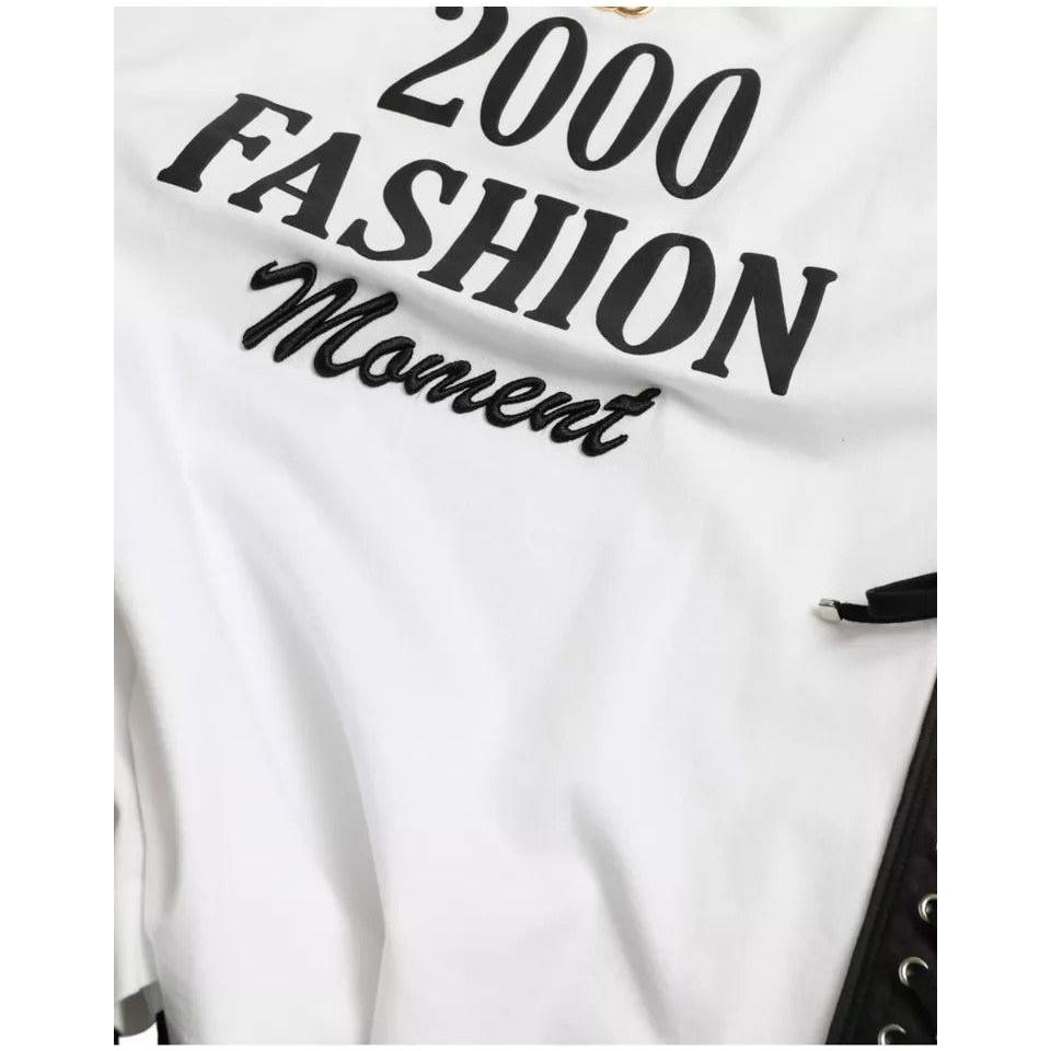 Dolce & Gabbana White Slogan Print Lacing Detailed T-shirt