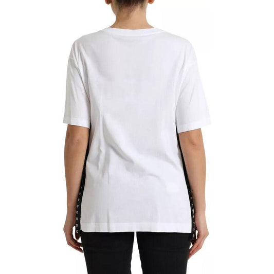 Dolce & Gabbana White Slogan Print Lacing Detailed T-shirt TSH84229-40