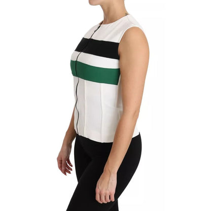 Dolce & Gabbana White Striped Cotton Sleeveless Top T-shirt