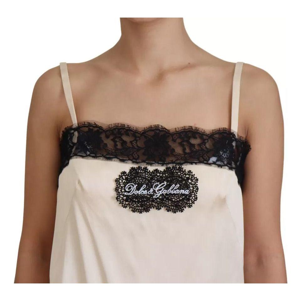 Dolce & Gabbana Beige Lace Spaghetti Logo Embroidery Top TSH82990-42