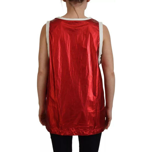 Dolce & Gabbana Red Nylon Logo Print Sleeveless Jersey Top TSH83754-40