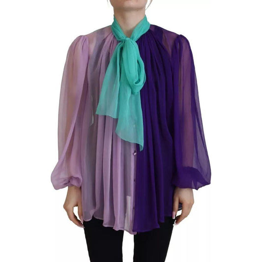 Dolce & Gabbana Multicolor Long Sleeves Ascot Collar Silk Top TSH83185-40