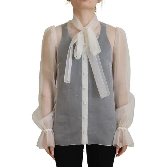 Dolce & Gabbana White Ascot Collar Long Sleeves Blouse Top TSH83193-40