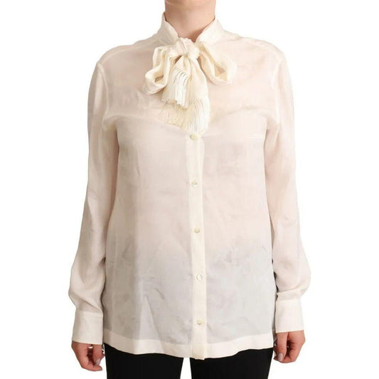 Dolce & Gabbana White Blouse Ascot Collar Shirt Silk Button Top TSH7043-42