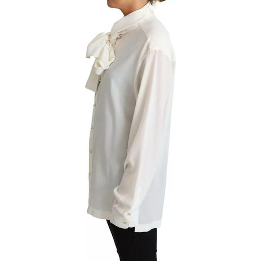 Dolce & Gabbana White Blouse Ascot Collar Shirt Silk Top TSH6026-39