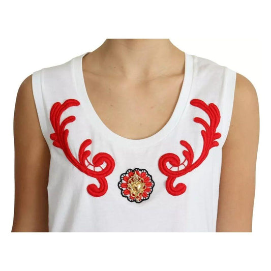 Dolce & Gabbana White Cotton Heart Applique Sleeveless Tank Top TSH5767-44