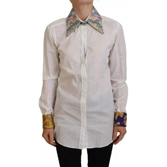 Dolce & Gabbana White Floral Jacquard Cotton Long Sleeves Top TSH83764-40