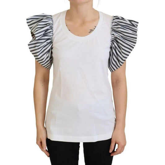 Dolce & Gabbana White Striped Short Sleeves Pullover Top TSH83940-40
