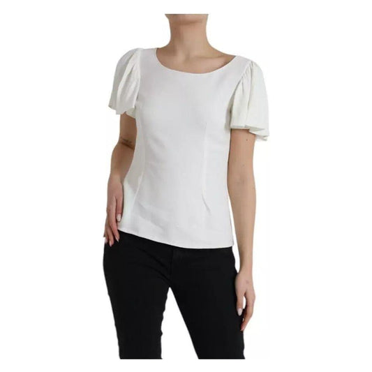 Dolce & Gabbana White Viscose Round Neck Short Sleeves Top TSH852029-44