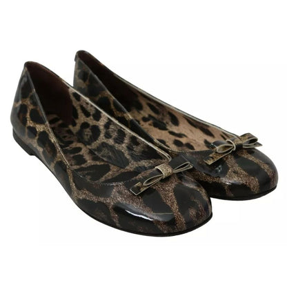 Dolce & Gabbana Brown Leopard Ballerina Flats Leather Shoes
