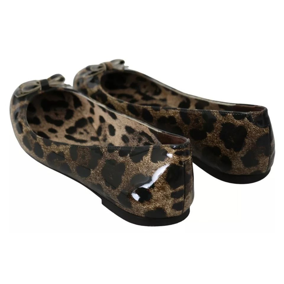 Dolce & Gabbana Brown Leopard Ballerina Flats Leather Shoes