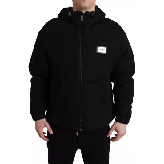 Dolce & Gabbana Black Cotton Hooded Logo Bomber Men Jacket JKT4012-46