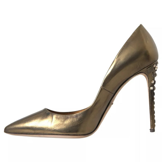 Dolce & Gabbana Bronze Leather Embellished Heels Pumps Shoes LA10912-39