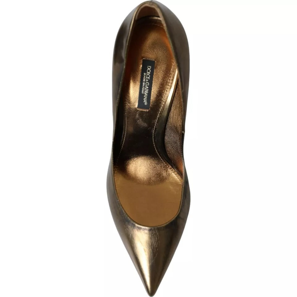 Dolce & Gabbana Bronze Leather Embellished Heels Pumps Shoes LA10912-39