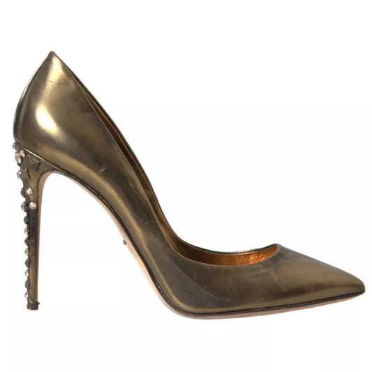Dolce & Gabbana Bronze Leather Embellished Heels Pumps Shoes LA10912-39