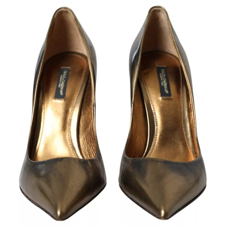 Dolce & Gabbana Bronze Leather Embellished Heels Pumps Shoes LA10912-39