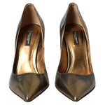 Dolce & Gabbana Bronze Leather Embellished Heels Pumps Shoes LA10912-39