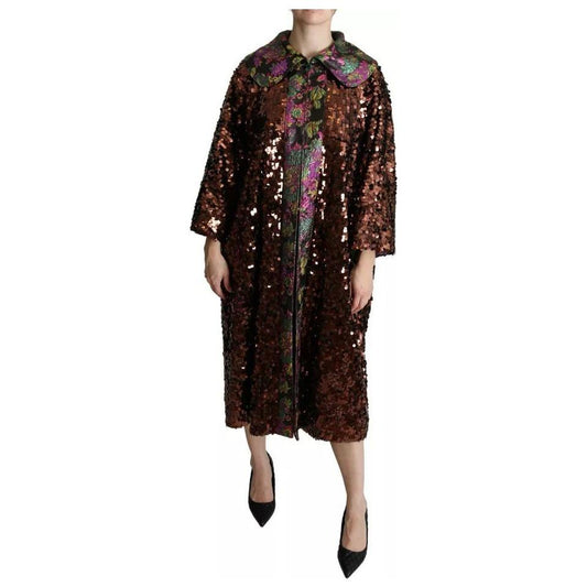 Dolce & Gabbana Multicolor Sequined Long Coat Jaquard Jacket JKT2699-40