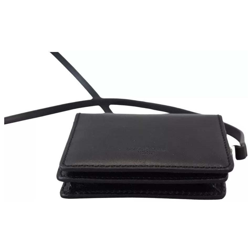 Dolce & Gabbana Black Leather Bifold Shoulder Sling Women Wallet BAG1061
