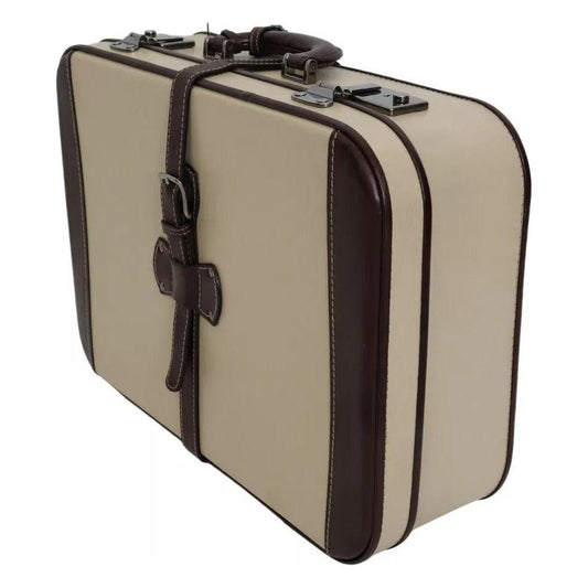 Dolce & Gabbana Brown Beige Leather Mens Travel Suitcase Luggage Bag VAS12339