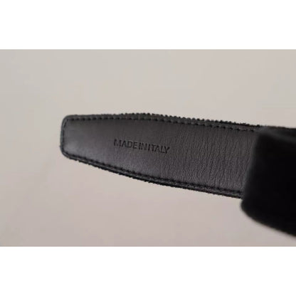 Dolce & Gabbana Black Velvet Silver Tone Metal Logo Buckle Belt