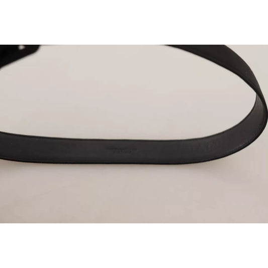Dolce & Gabbana Black Velvet Leather Logo Waist Buckle Belt