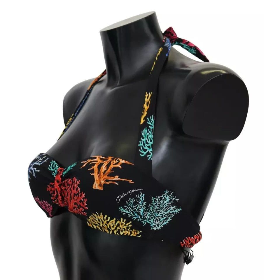 Dolce & Gabbana Black Corals Print Swimsuit Beachwear Bikini Top