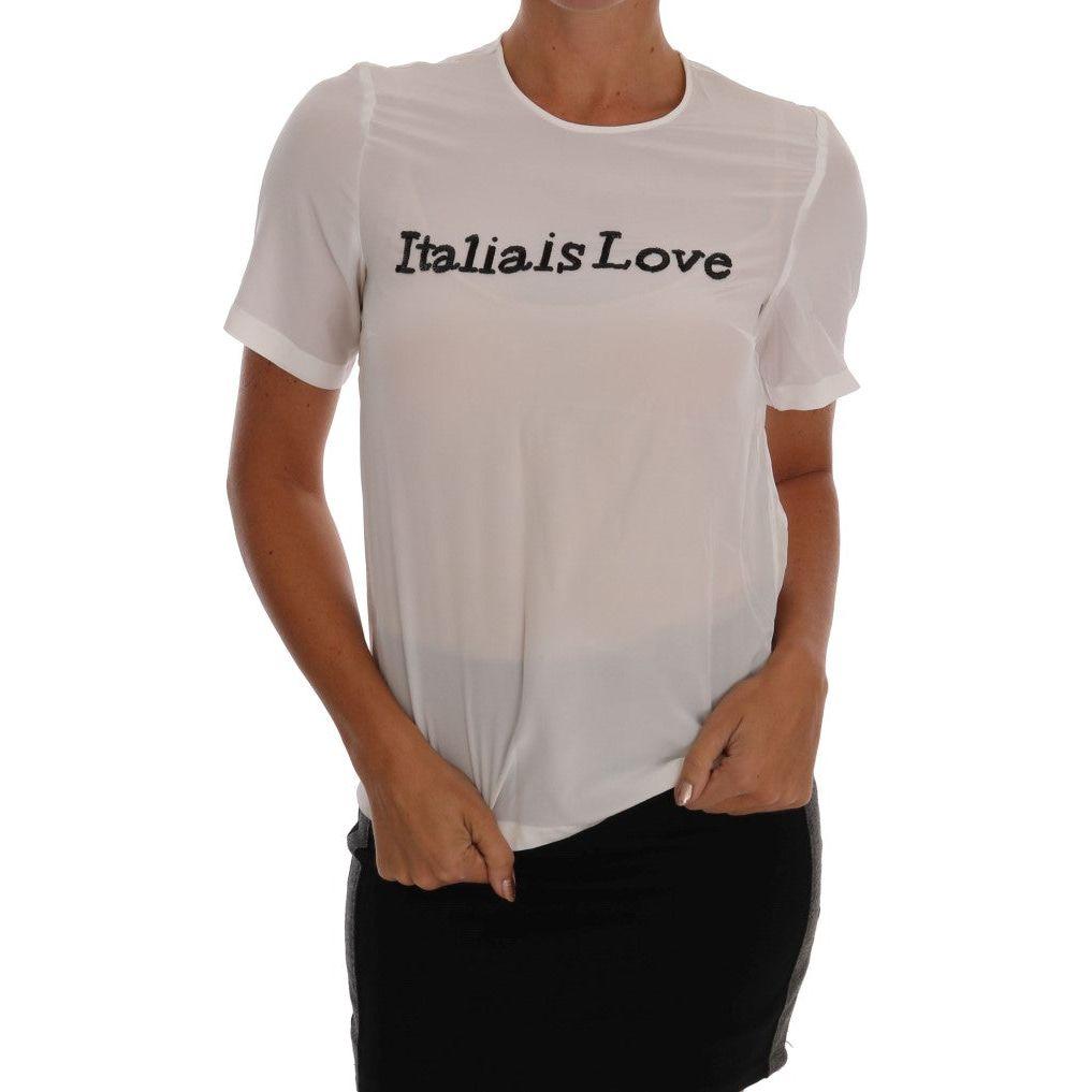 丝绸亮片“Italia Is Love”白色衬衫