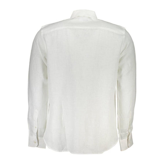North Sails Elegant White Linen Long-Sleeved Shirt NO-21634-L-FBB-205