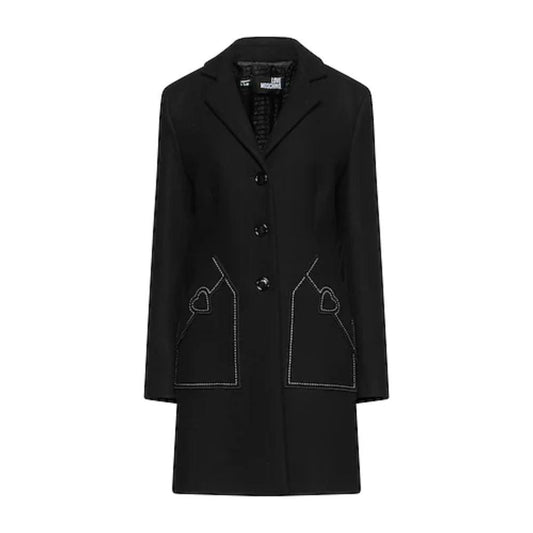 Love Moschino Black Wool Women Coat LO-6953-IT46 | L