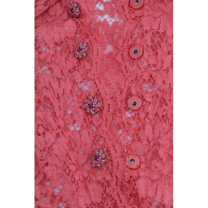 Dolce & Gabbana Orange Crystal Buttons Floral Lace Blouse