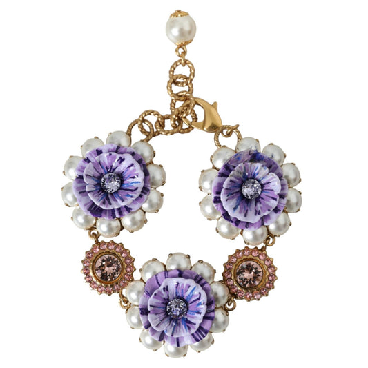 Dolce & Gabbana Gold FIORI BLOOMING Floral Baroque Crystals Bracelet SMY10238