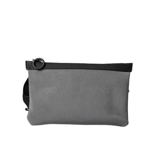 Dolce & Gabbana Gray Neoprene Logo Zip Waist Fanny Pack Belt Pouch Bag