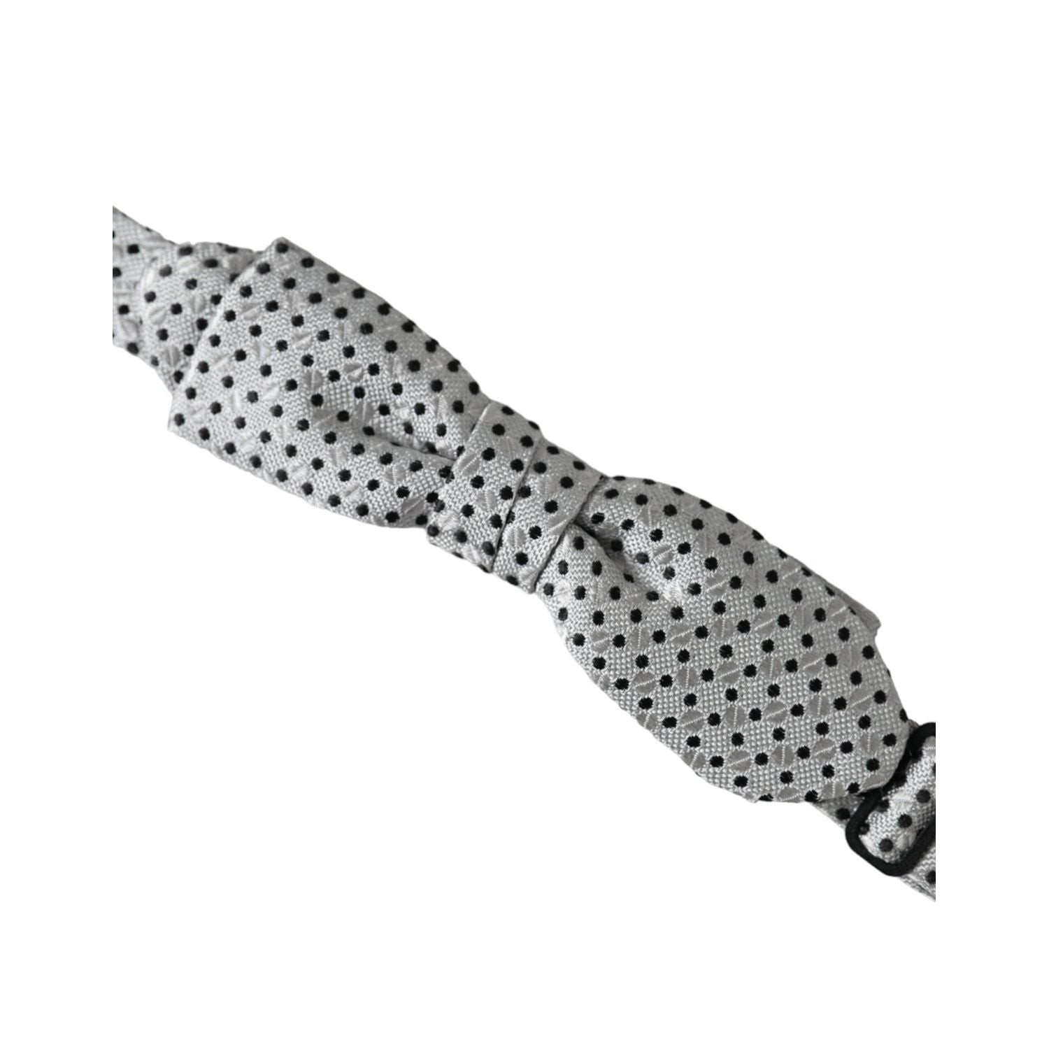 Dolce & Gabbana Gray Silk Polka Dot Adjustable Neck Men Papillon Bow Tie