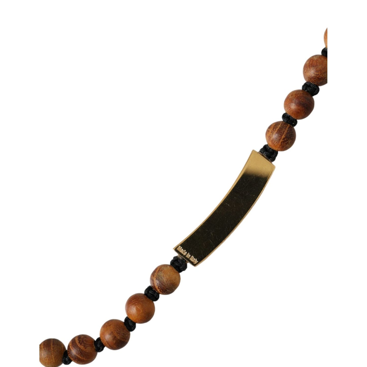 Dolce & Gabbana Black Gold Wooden Beaded Logo Pendant Necklace