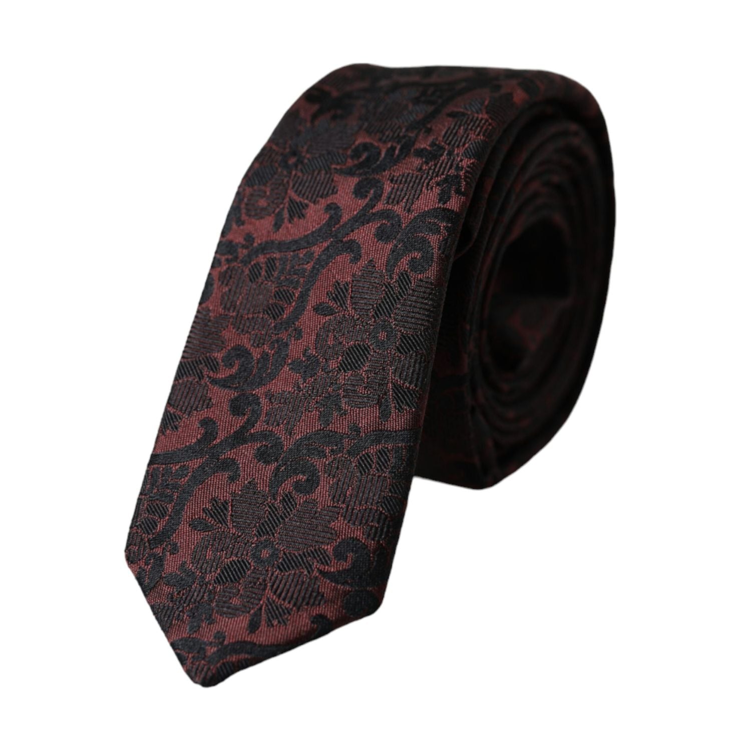 Dolce & Gabbana Maroon Floral Fantasy Silk Adjustable Men Tie
