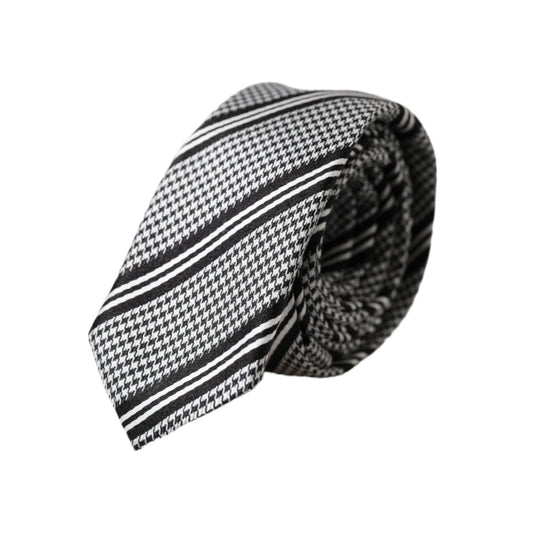 Dolce & Gabbana Black White Stripes Silk Adjustable Tie KRA3386