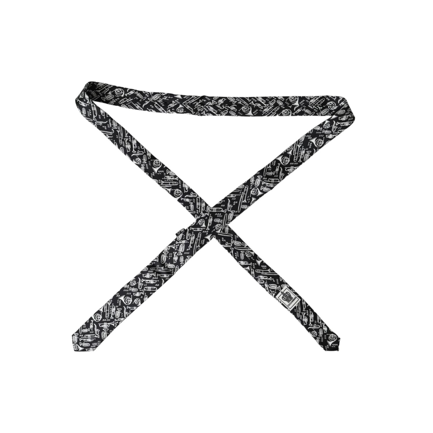 ربطة عنق دولتشي آند غابانا من الحرير قابلة للتعديل بطبعة البوق باللون الأسود