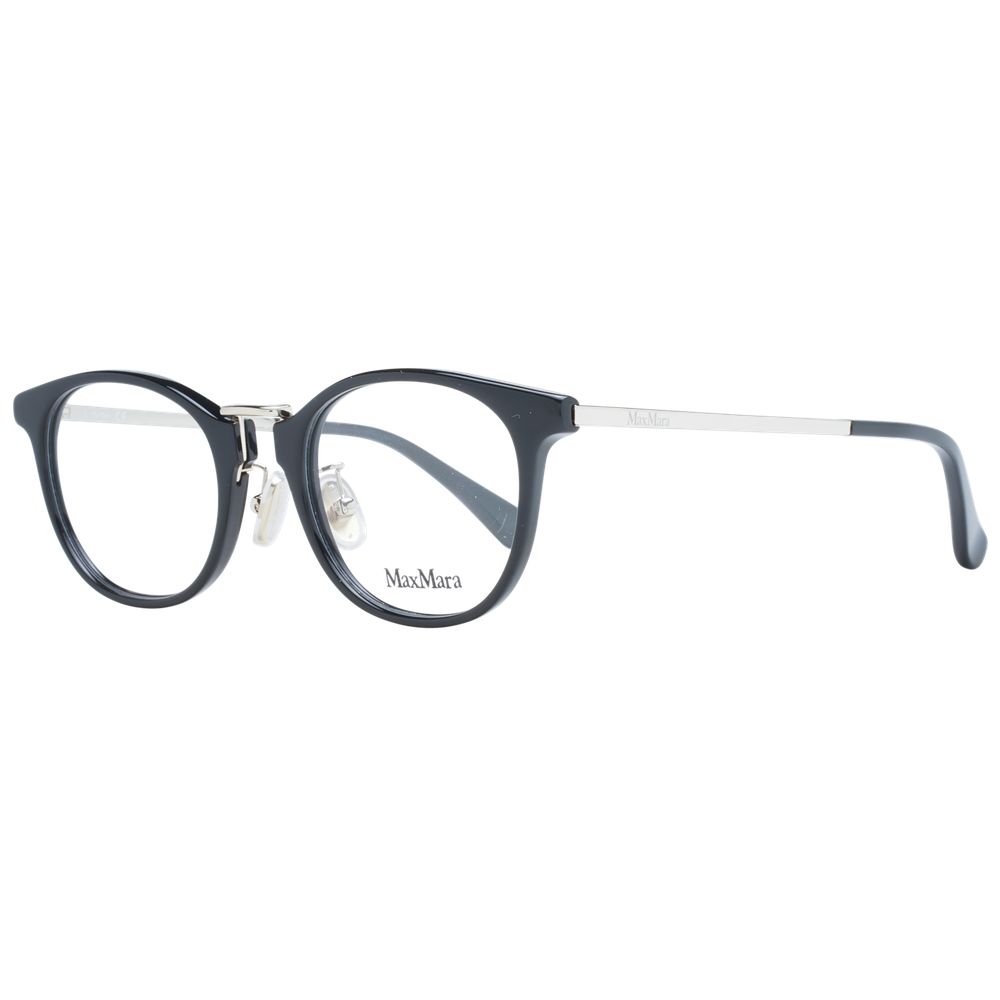Max Mara Black Women Glasses Frame, round full-rim style, plastic material, 48-20-145 size, includes branded case.